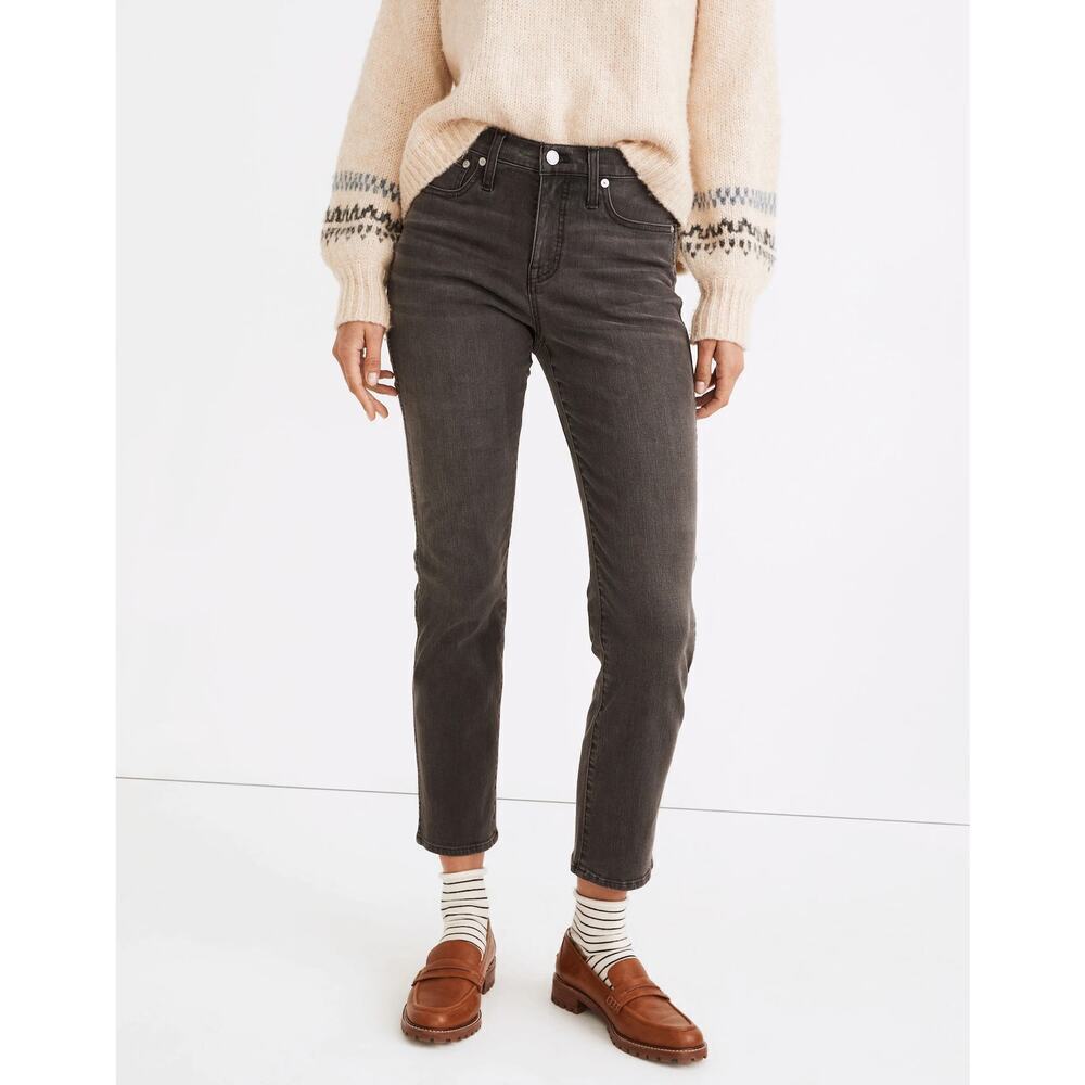 Madewell High Rise Stovepipe Jeans Faded Black Wash Size 26p Petite Straight Leg